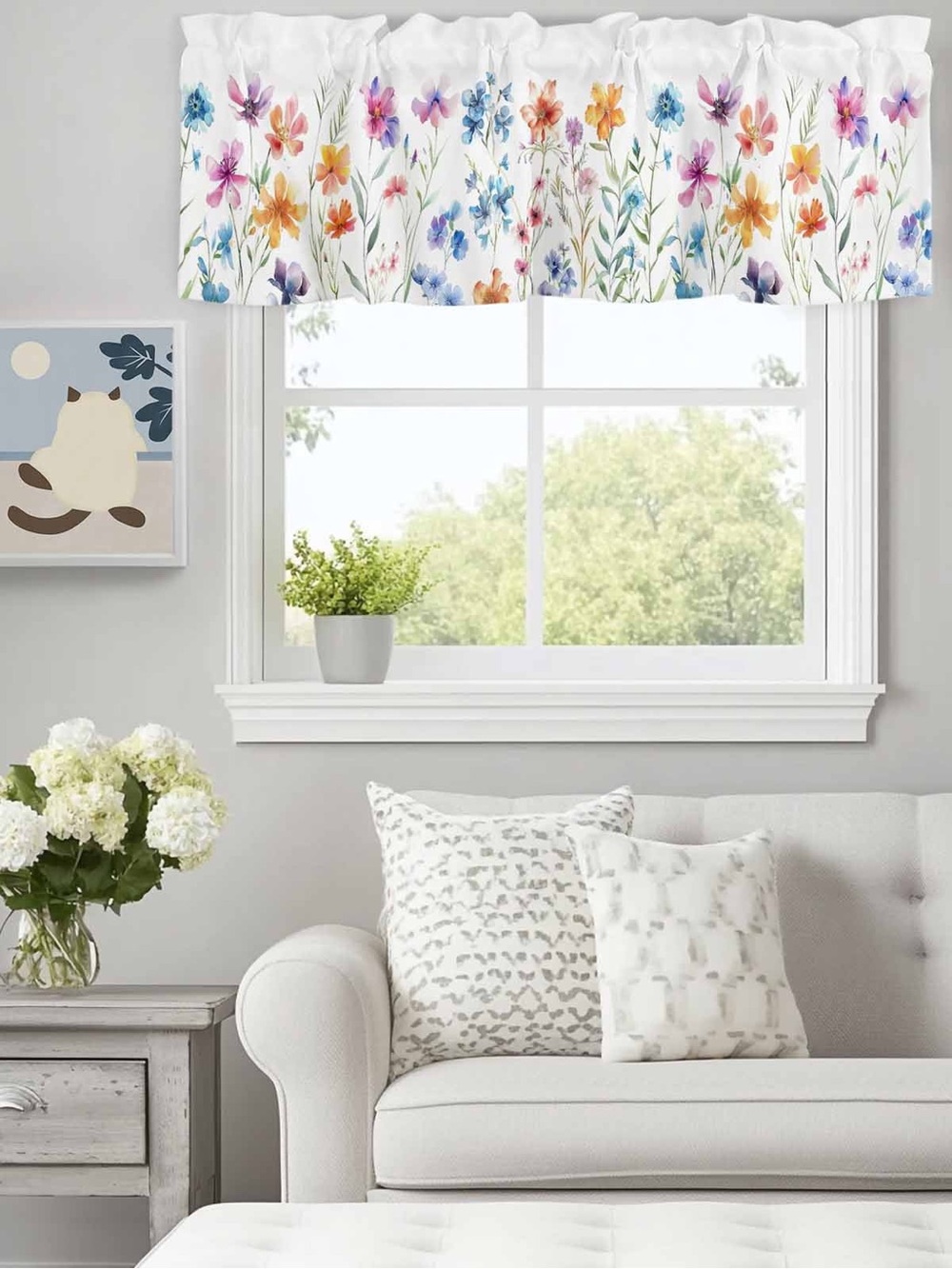 NWT! Floral Watercolor Window Curtain- Multicolor
